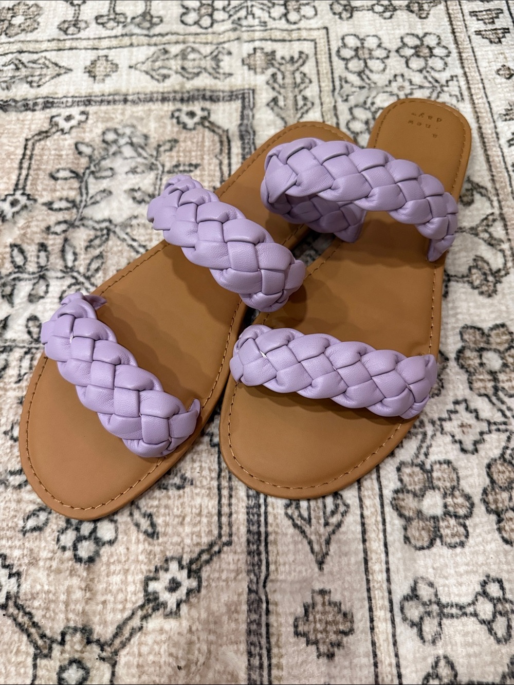 Braided Double-Strap Lilac Lavender Purple Slide Sandals - Women | Size 11
